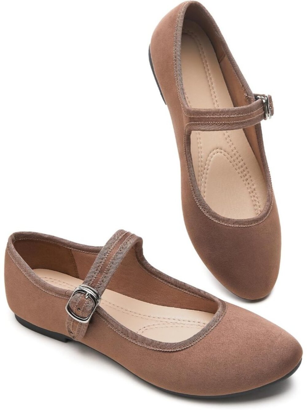 Women's Brown Faux Suede Adjustable Buckle Mary Jane Casual Dressy Flats Shoes